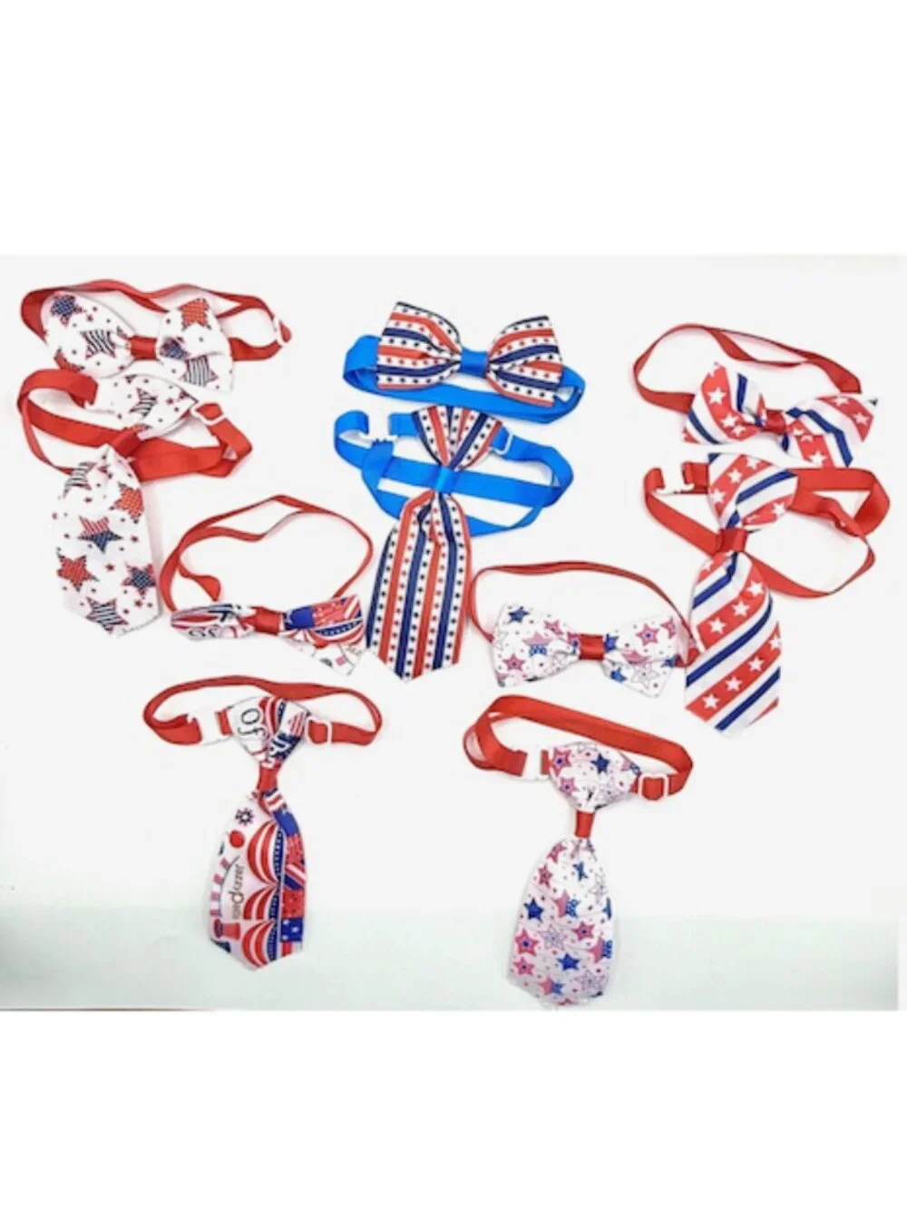 🇺🇸 USA Patriotic Pet Tie Set Stars Stripes Adjustable Dog Cat S/M NEW